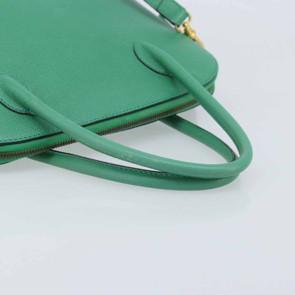 CELINE Hand Bag Leather 2way Green Gold Auth AMZ034A
