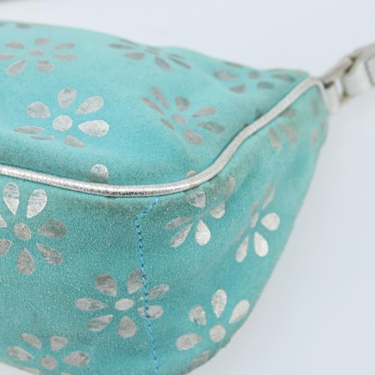 CELINE Accessory Pouch Suede Green Silver Auth AMZ035A