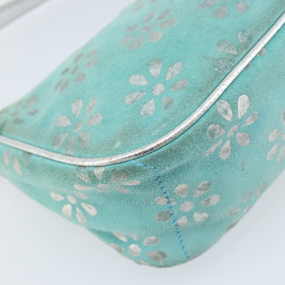 CELINE Accessory Pouch Suede Green Silver Auth AMZ035A