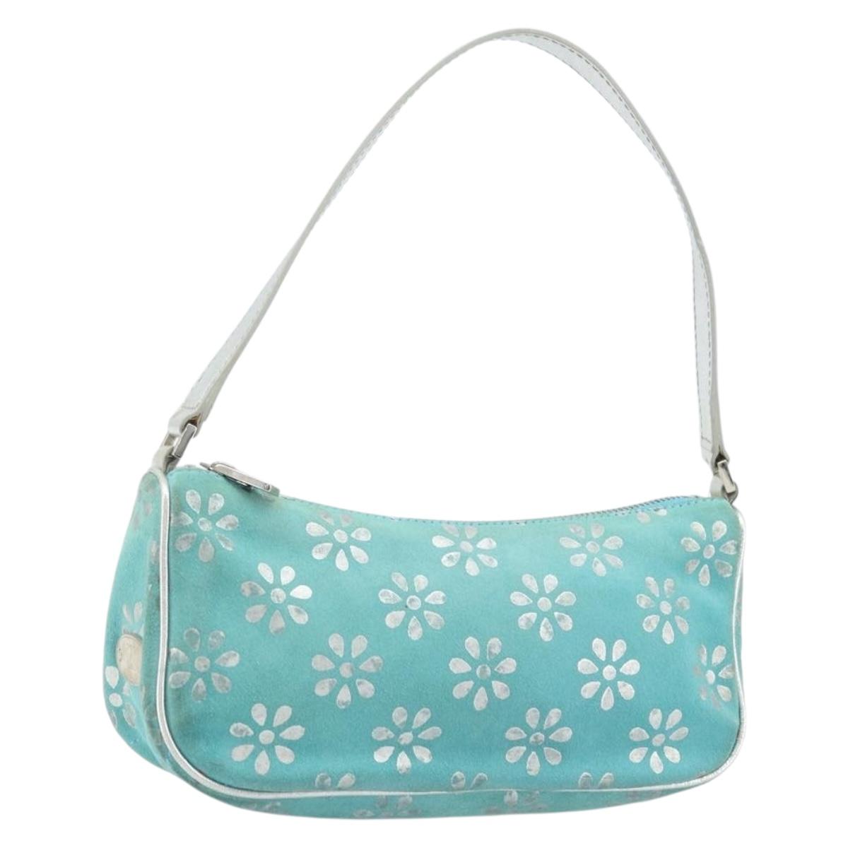CELINE Accessory Pouch Suede Green Silver Auth AMZ035A