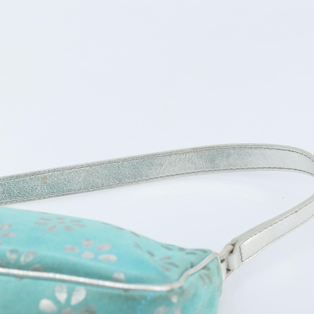 CELINE Accessory Pouch Suede Green Silver Auth AMZ035A