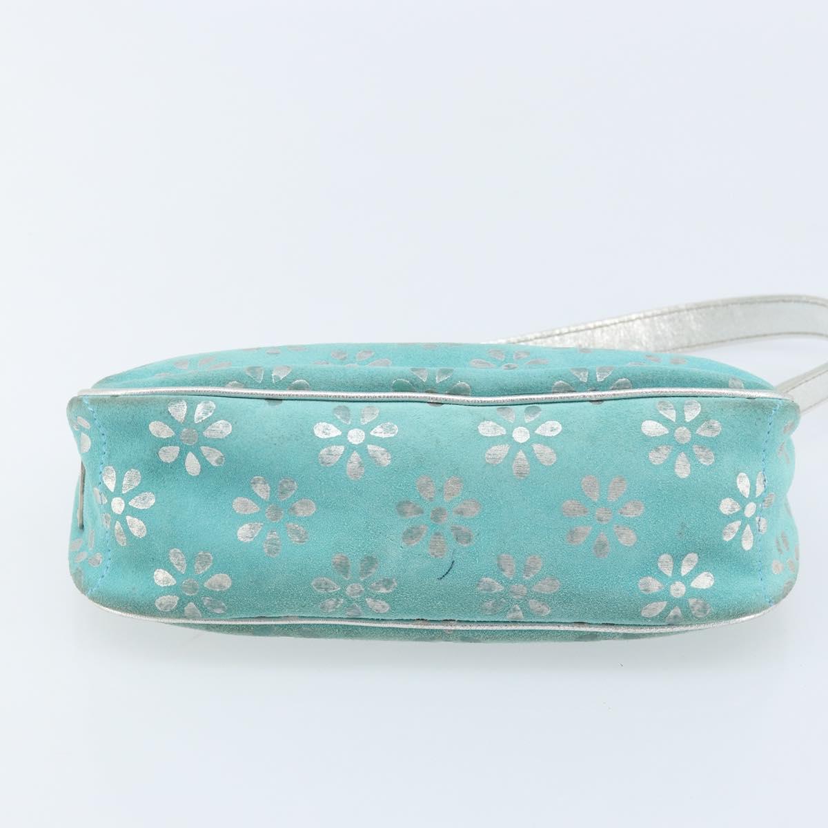 CELINE Accessory Pouch Suede Green Silver Auth AMZ035A