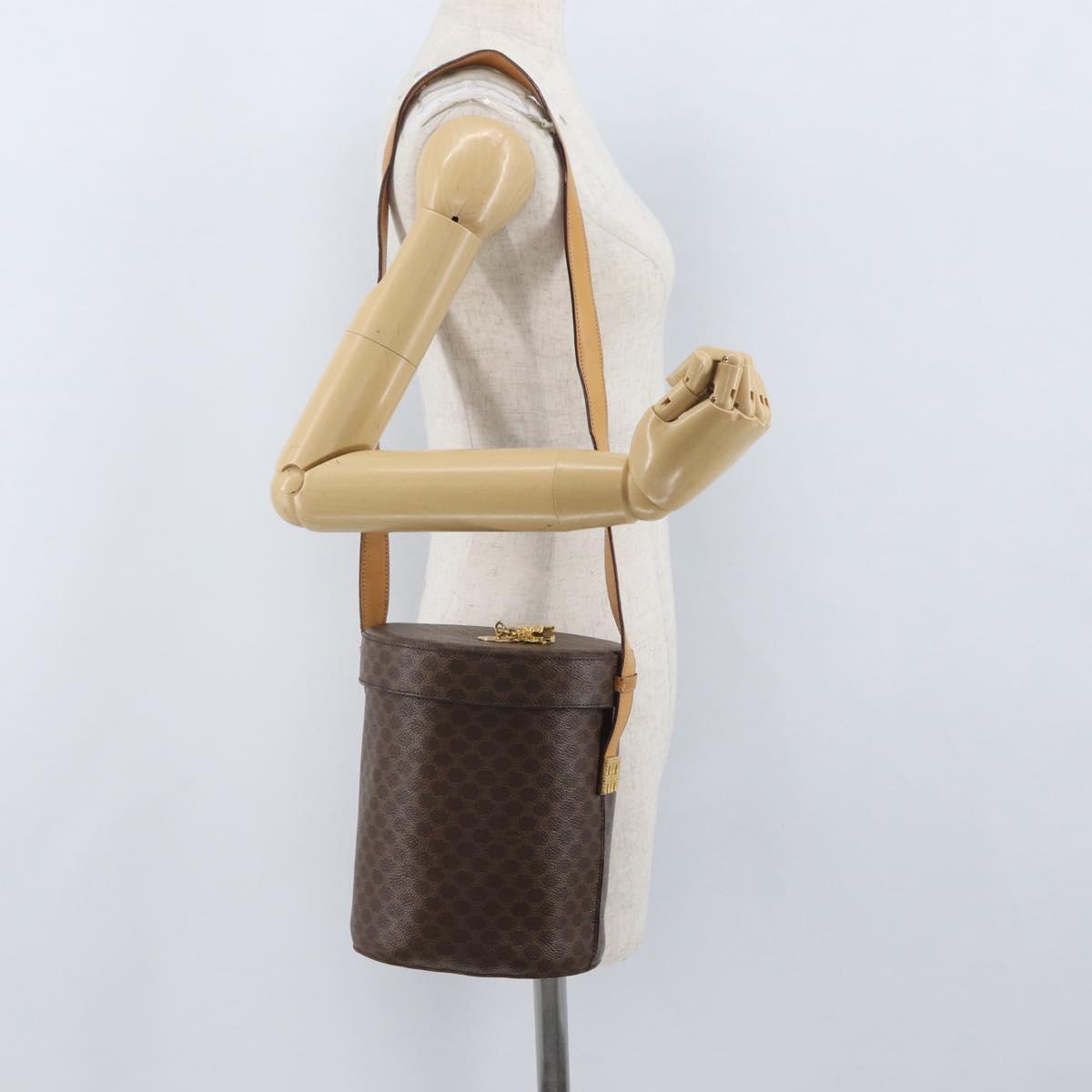 CELINE Macadam Canvas Shoulder Bag PVC Leather Brown Gold Auth AMZ048A