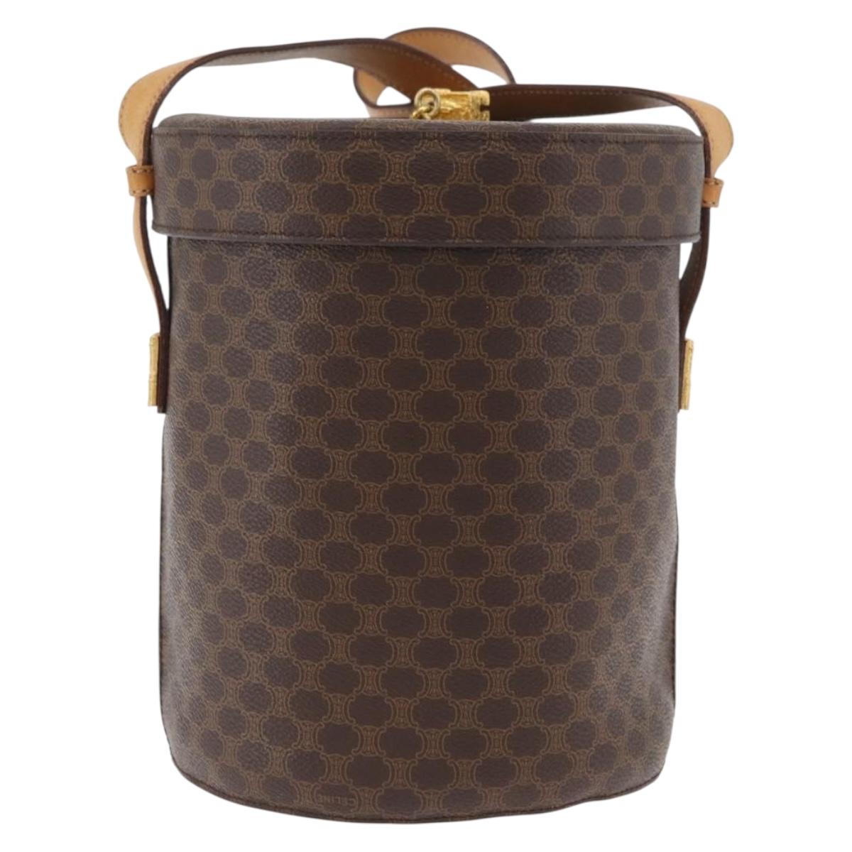 CELINE Macadam Canvas Shoulder Bag PVC Leather Brown Gold Auth AMZ048A