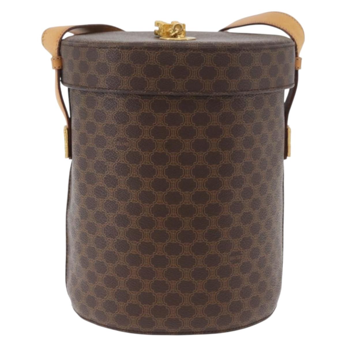 CELINE Macadam Canvas Shoulder Bag PVC Leather Brown Gold Auth AMZ048A
