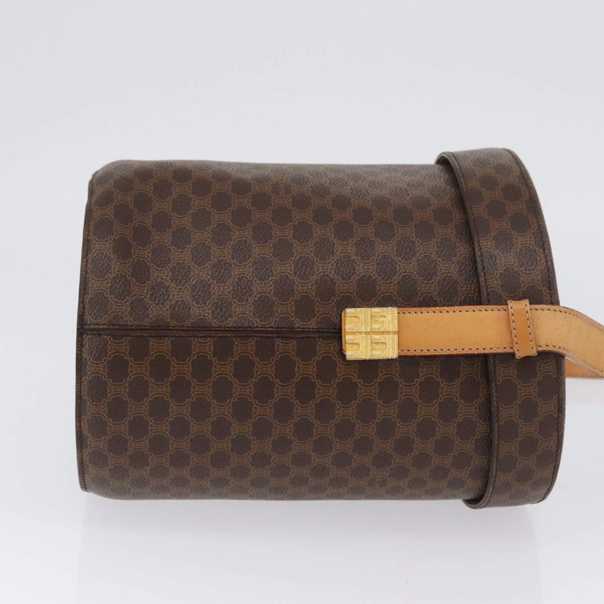 CELINE Macadam Canvas Shoulder Bag PVC Leather Brown Gold Auth AMZ048A