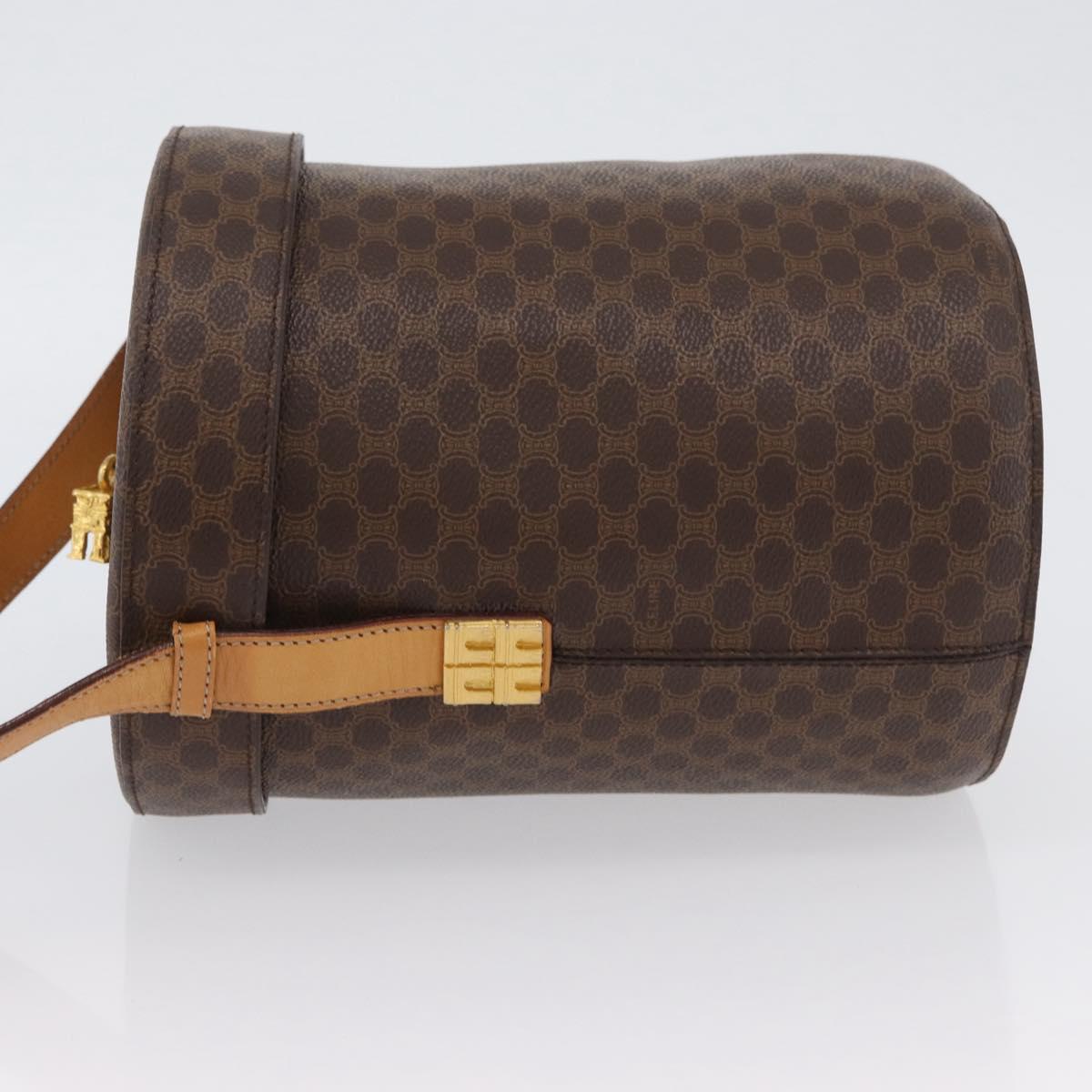 CELINE Macadam Canvas Shoulder Bag PVC Leather Brown Gold Auth AMZ048A