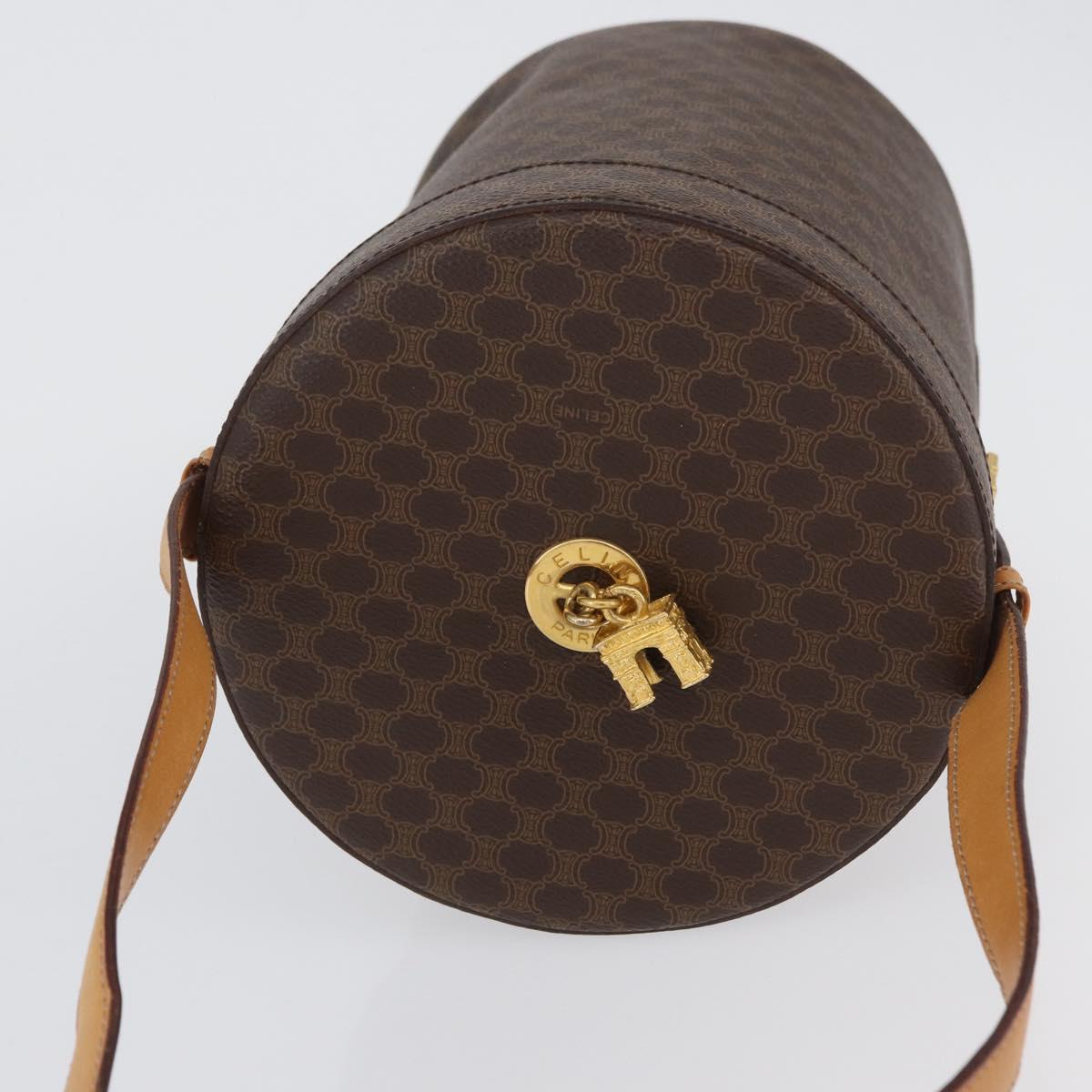 CELINE Macadam Canvas Shoulder Bag PVC Leather Brown Gold Auth AMZ048A