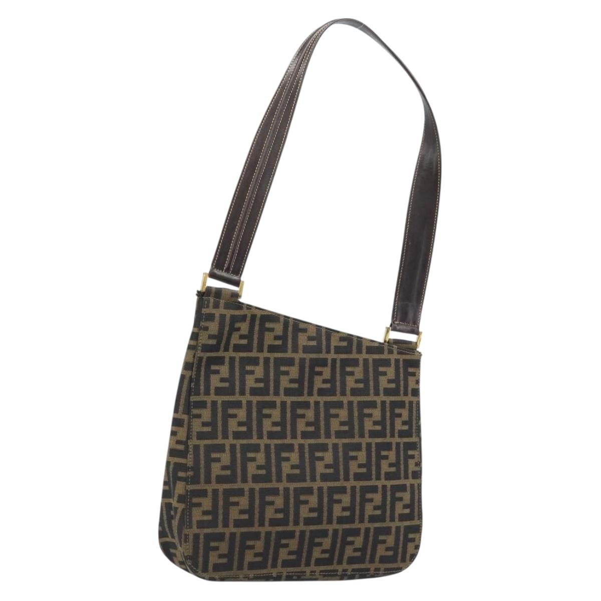 FENDI Zucca Canvas Shoulder Bag Brown Black Auth AMZ054A