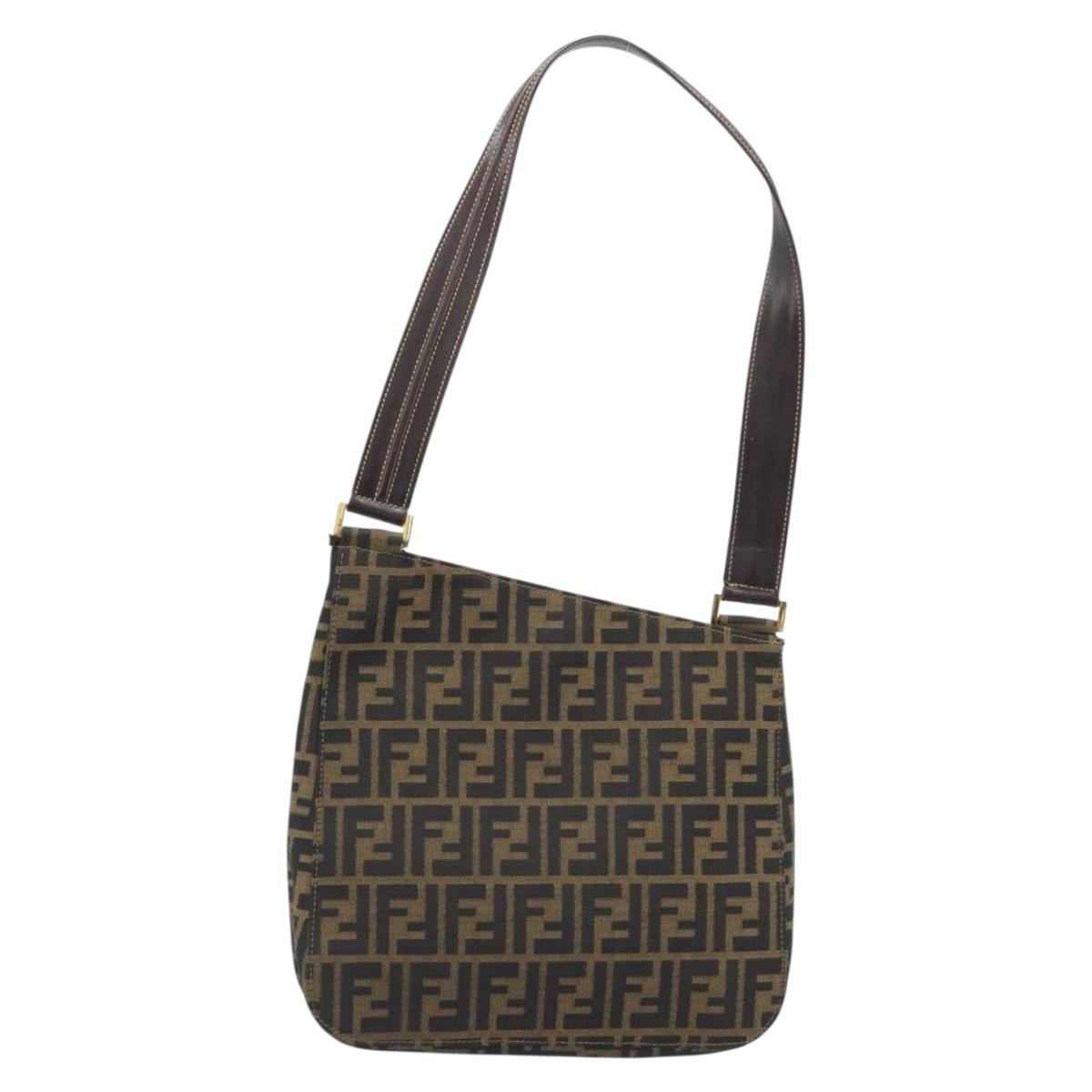 FENDI Zucca Canvas Shoulder Bag Brown Black Auth AMZ054A