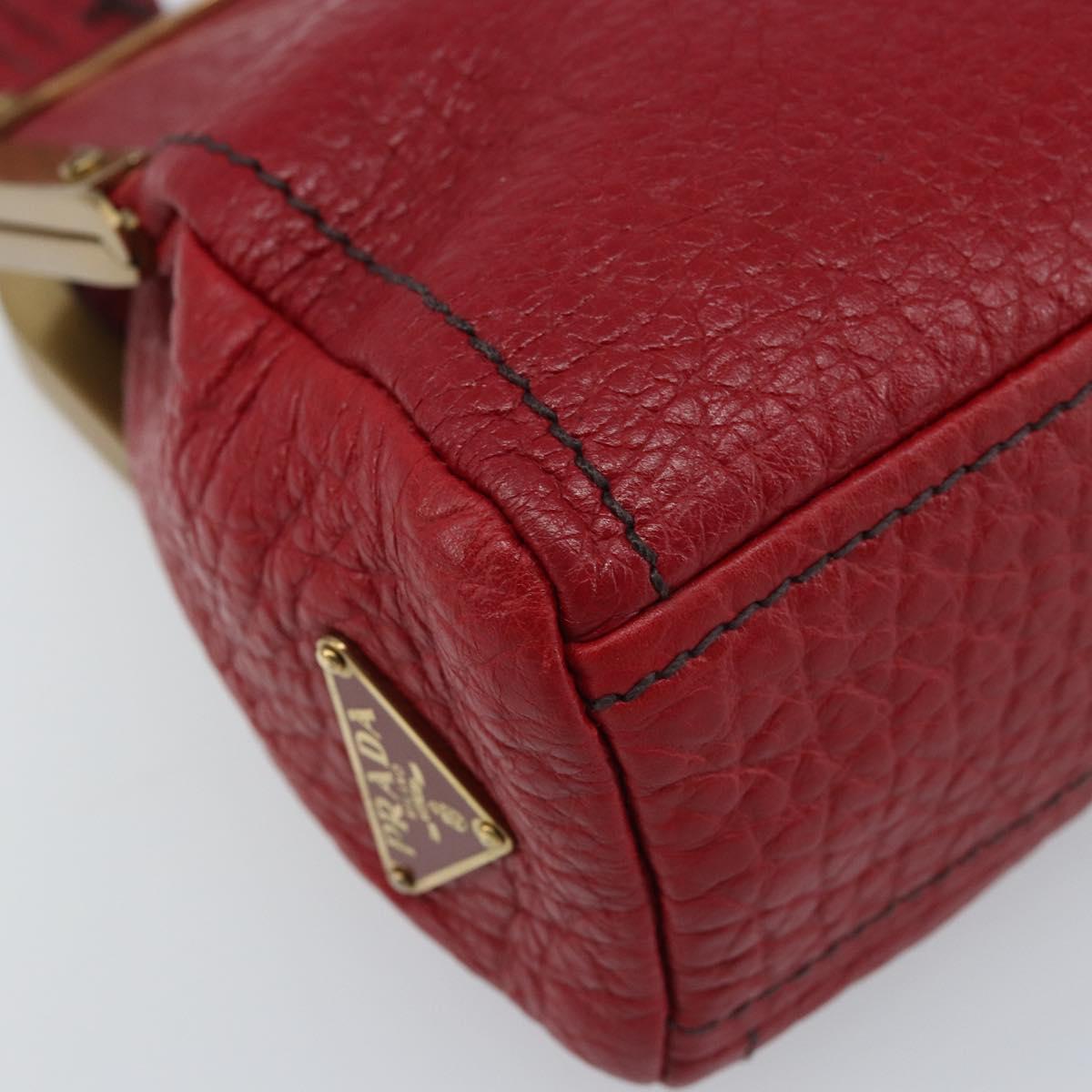 PRADA Hand Bag Leather Red Gold Auth AMZ057A