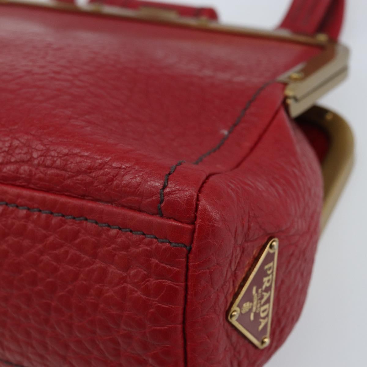 PRADA Hand Bag Leather Red Gold Auth AMZ057A