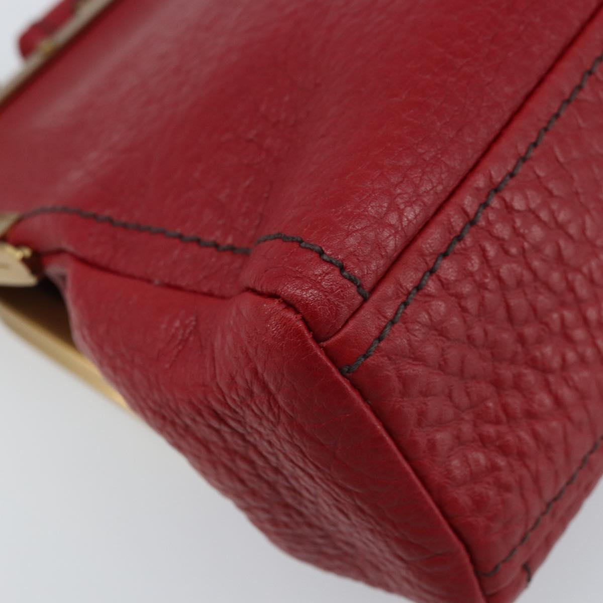 PRADA Hand Bag Leather Red Gold Auth AMZ057A