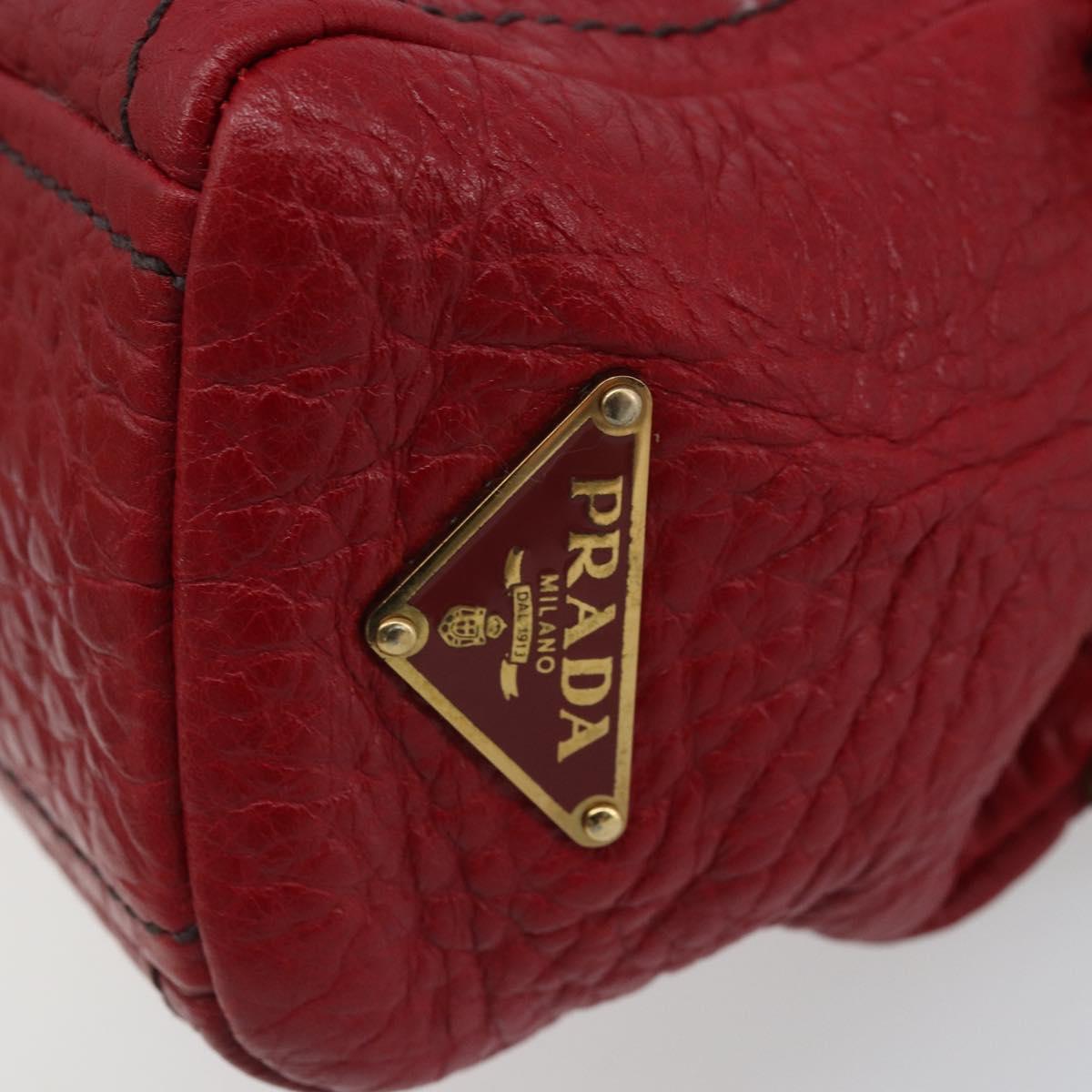 PRADA Hand Bag Leather Red Gold Auth AMZ057A