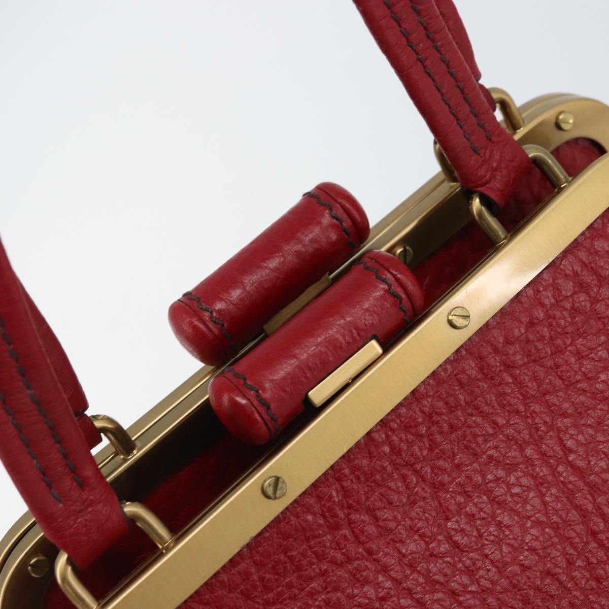 PRADA Hand Bag Leather Red Gold Auth AMZ057A
