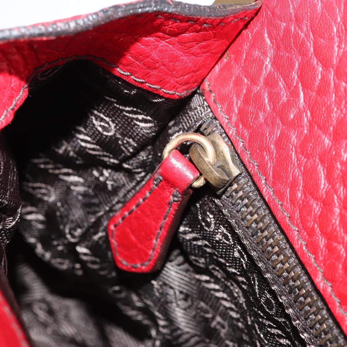 PRADA Hand Bag Leather Red Gold Auth AMZ057A
