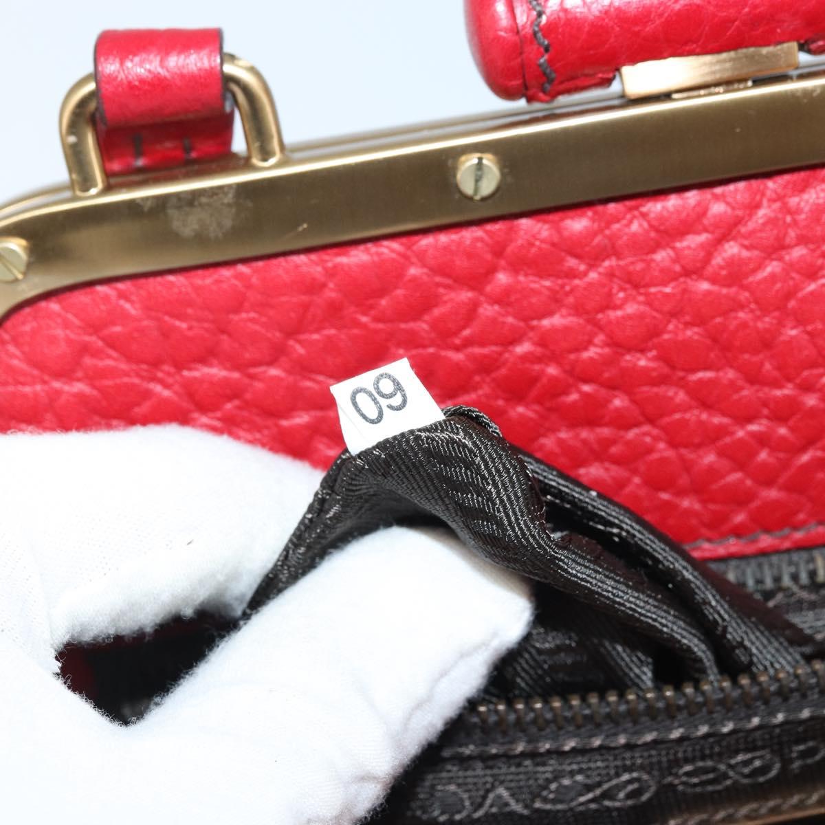 PRADA Hand Bag Leather Red Gold Auth AMZ057A