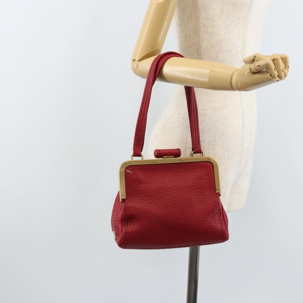 PRADA Hand Bag Leather Red Gold Auth AMZ057A
