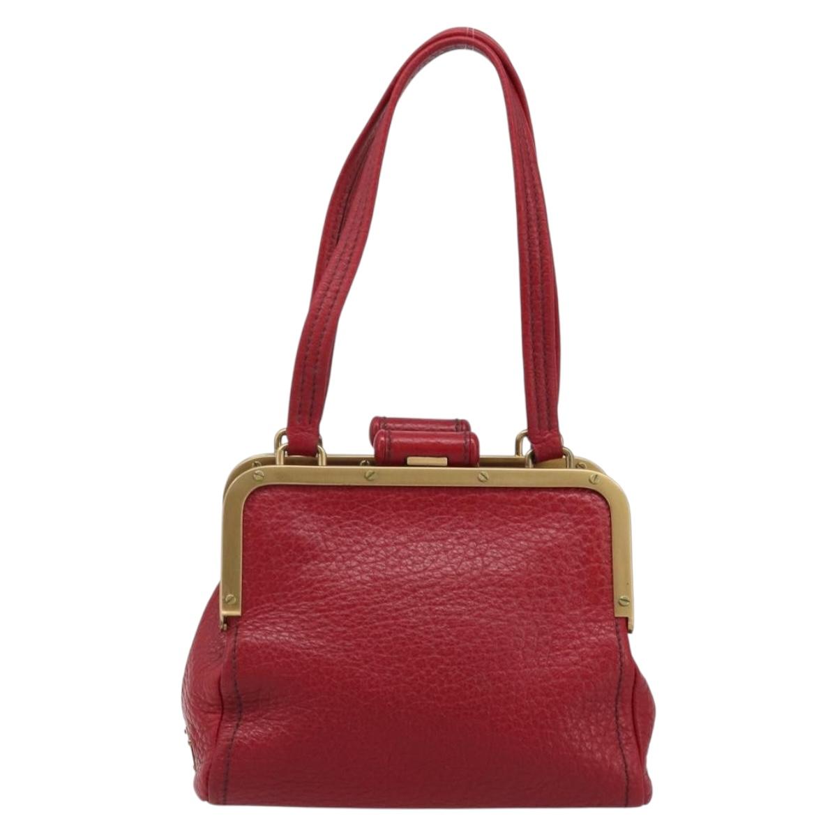 PRADA Hand Bag Leather Red Gold Auth AMZ057A
