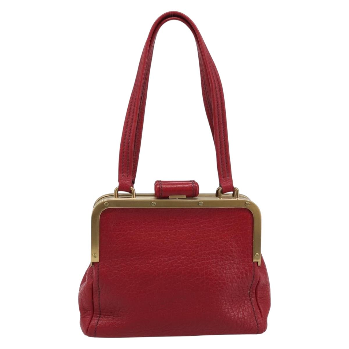 PRADA Hand Bag Leather Red Gold Auth AMZ057A