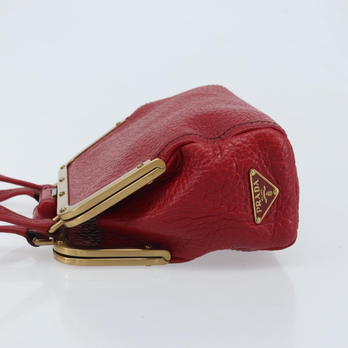 PRADA Hand Bag Leather Red Gold Auth AMZ057A