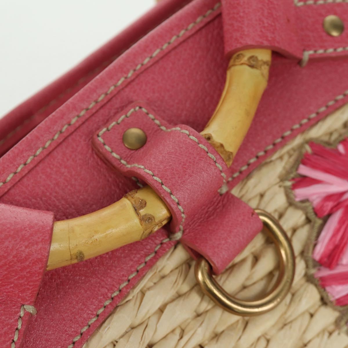 Miu Miu Tote Bag Raffia Pink Gold Auth AMZ060V