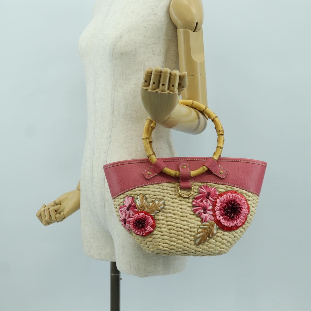 Miu Miu Tote Bag Raffia Pink Gold Auth AMZ060V