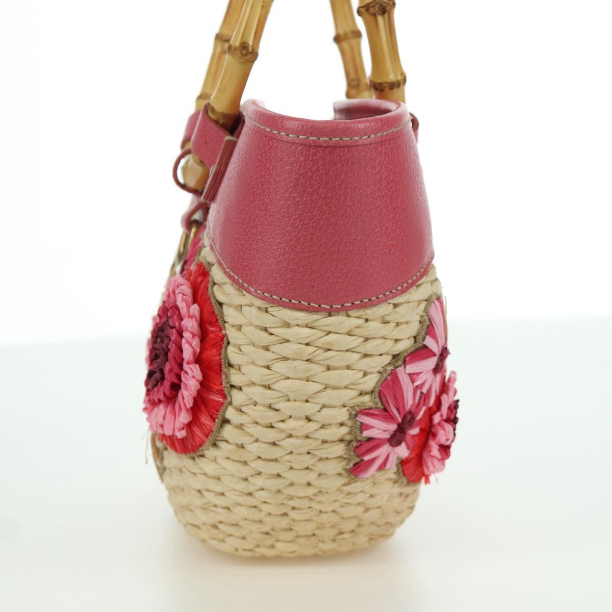 Miu Miu Tote Bag Raffia Pink Gold Auth AMZ060V