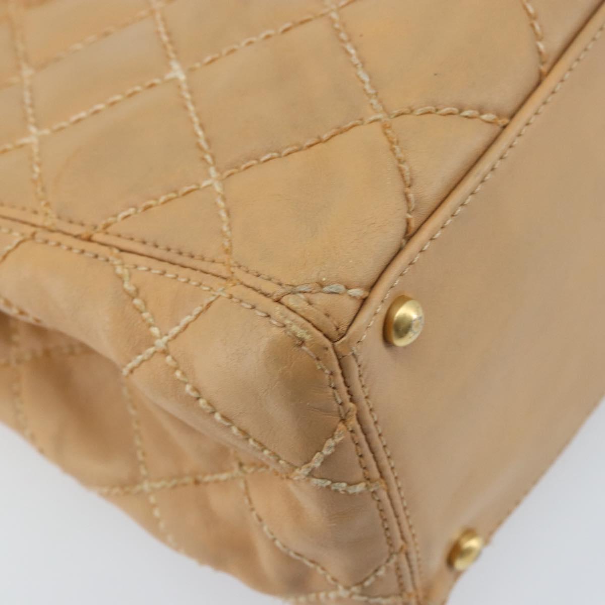 CHANEL Wild Stitch Hand Bag Leather Beige Gold CC Auth AMZ064
