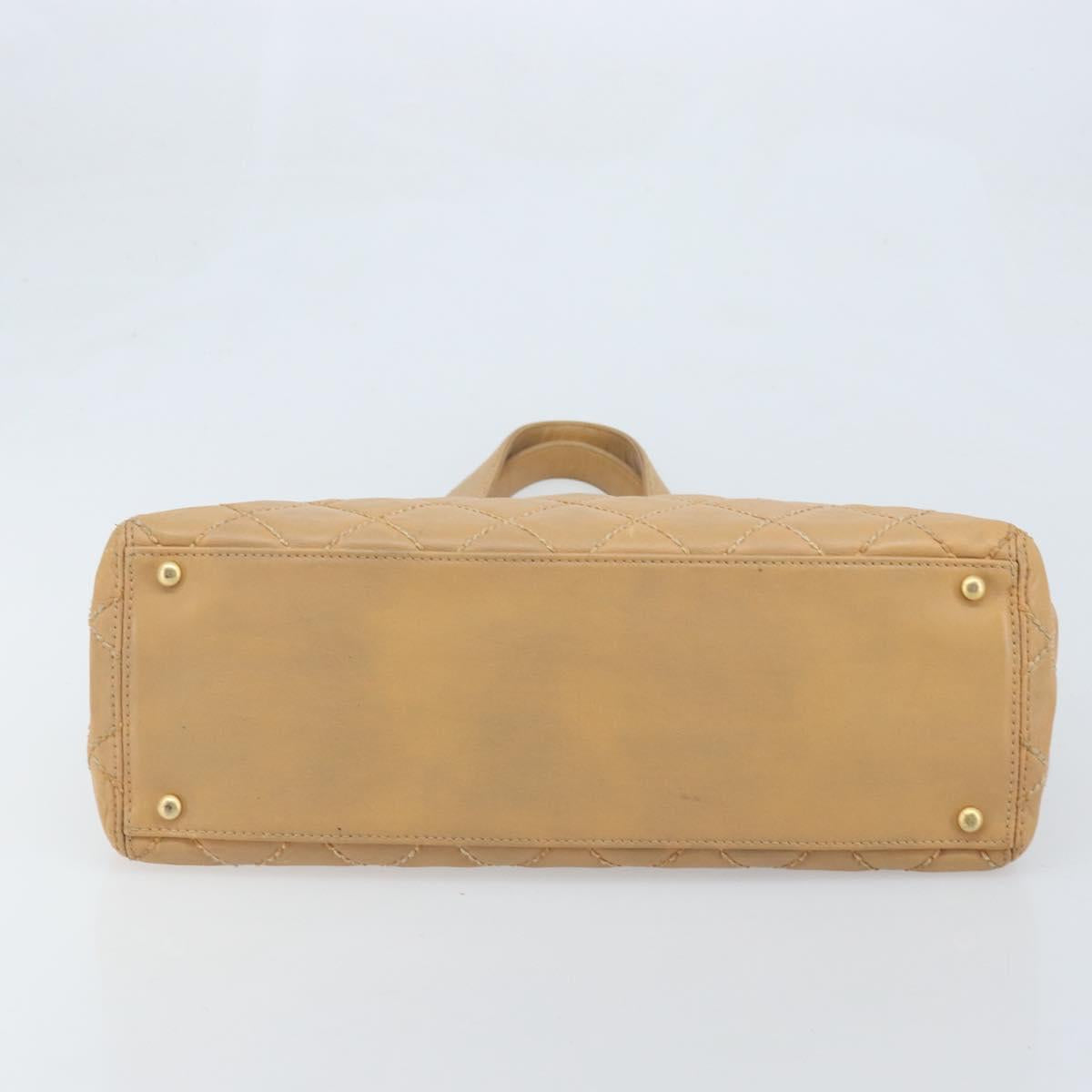 CHANEL Wild Stitch Hand Bag Leather Beige Gold CC Auth AMZ064