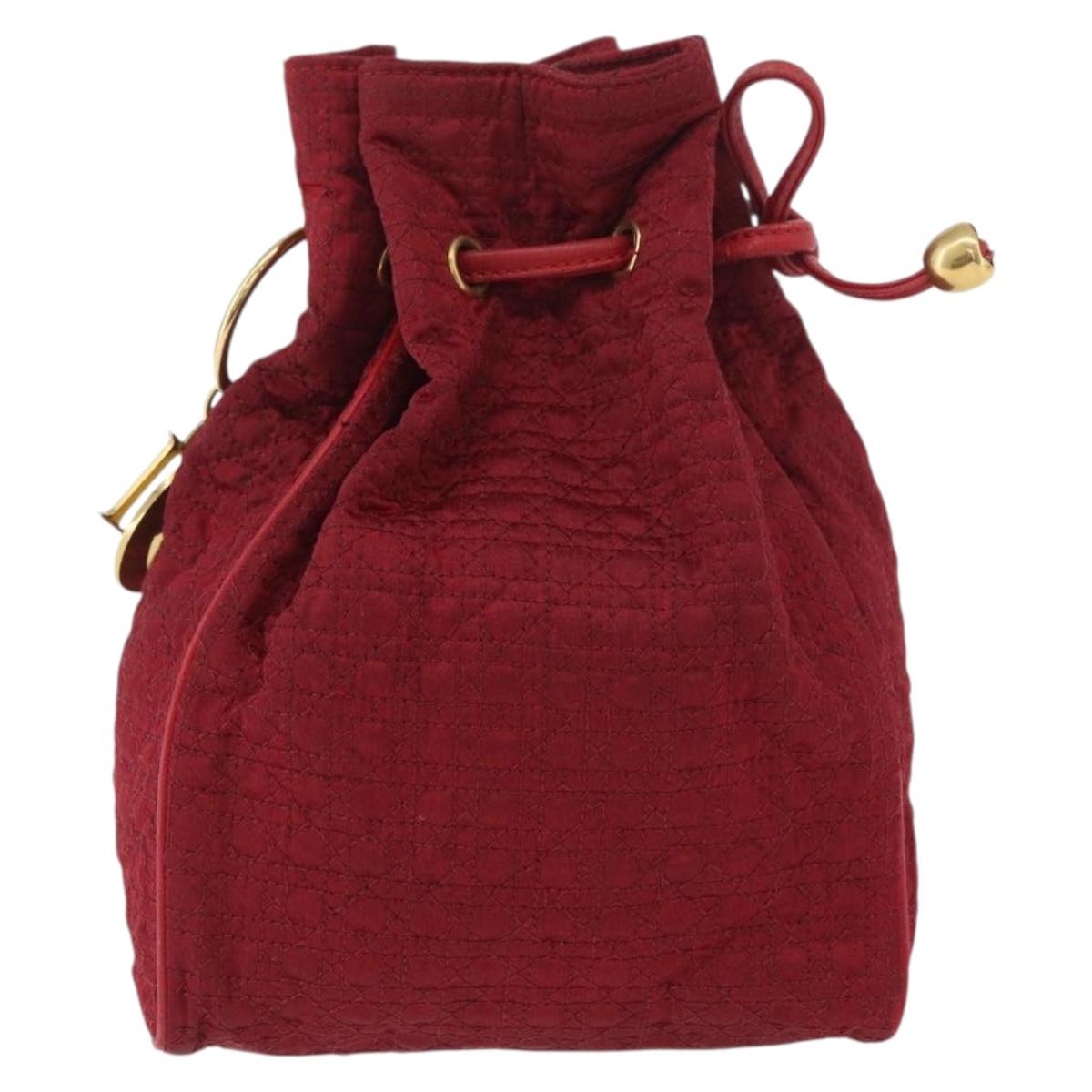 Christian Dior Canage Pouch Nylon Red Gold Auth AMZ069
