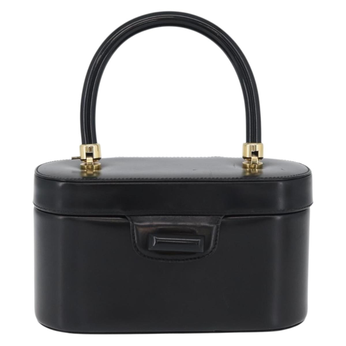 GUCCI Vanity Hand Bag Leather Black Gold Auth AMZ071A