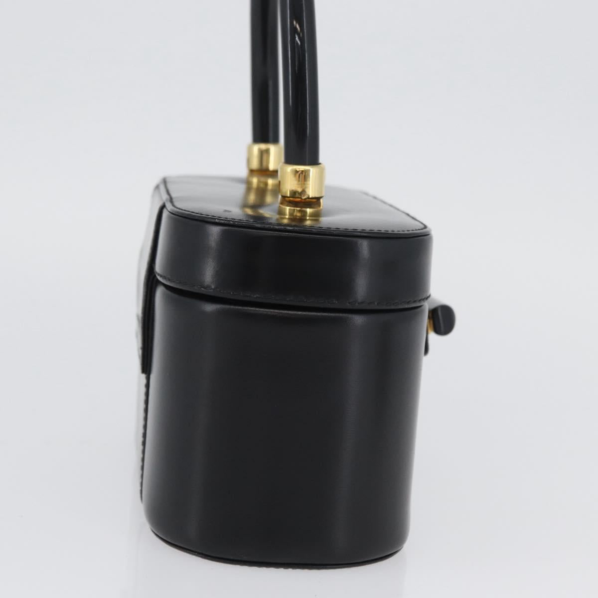 GUCCI Vanity Hand Bag Leather Black Gold Auth AMZ071A