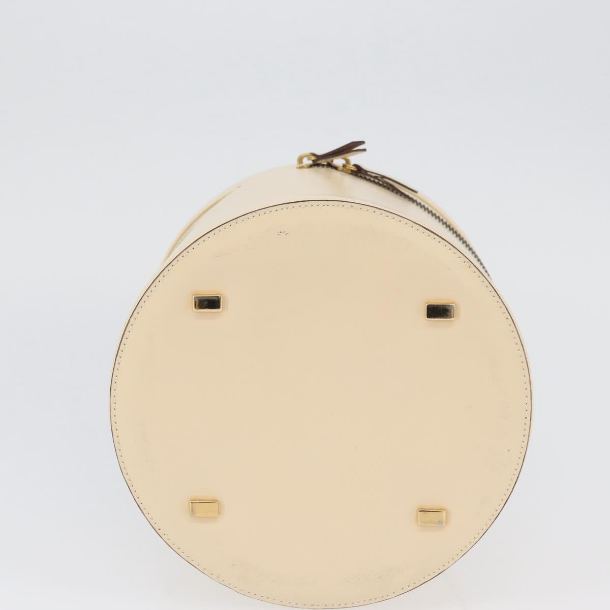 CELINE Vanity Hand Bag Leather Ivory Gold Auth AMZ074A