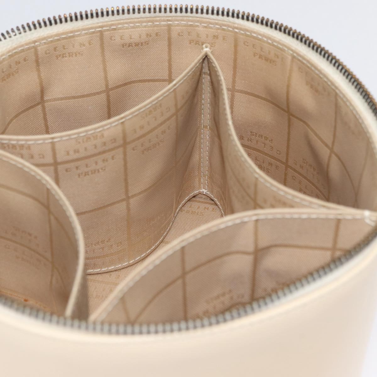 CELINE Vanity Hand Bag Leather Ivory Gold Auth AMZ074A