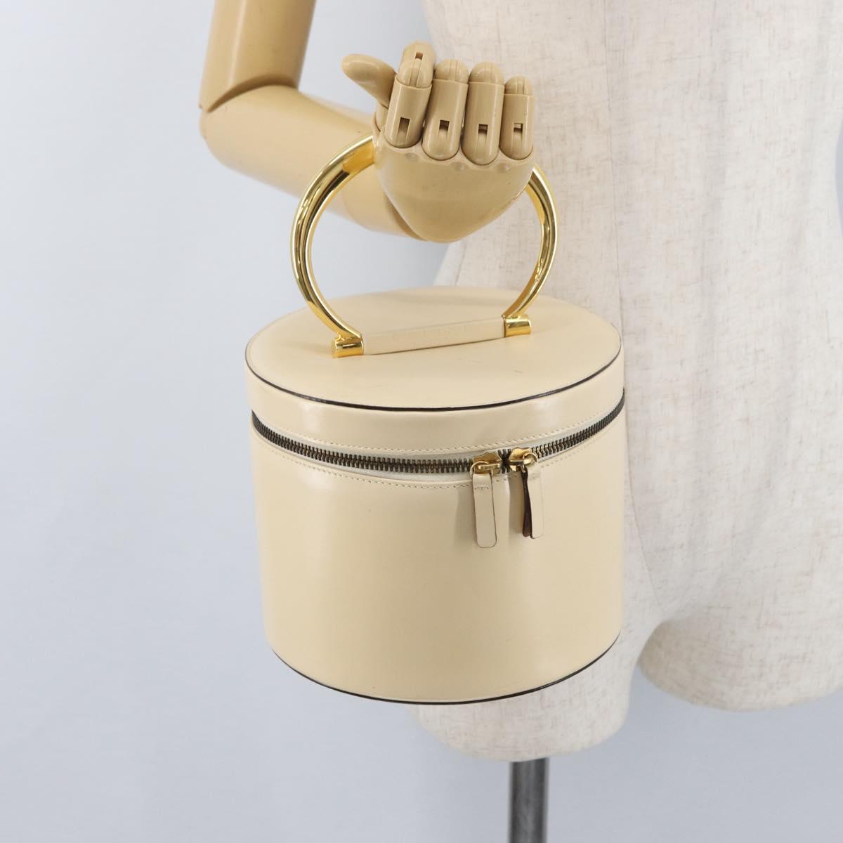 CELINE Vanity Hand Bag Leather Ivory Gold Auth AMZ074A