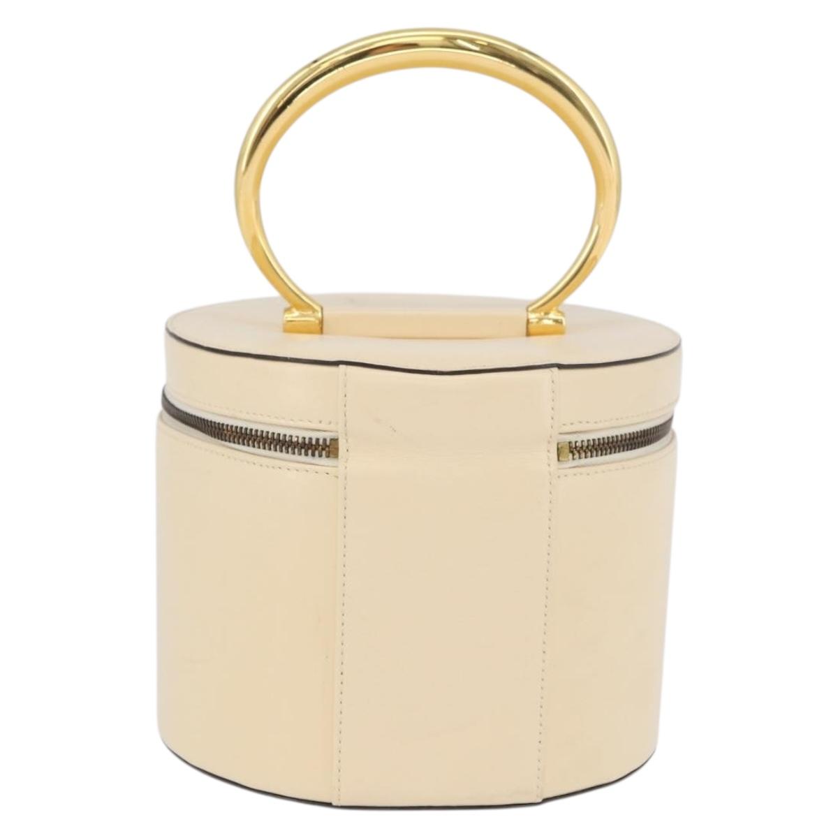 CELINE Vanity Hand Bag Leather Ivory Gold Auth AMZ074A