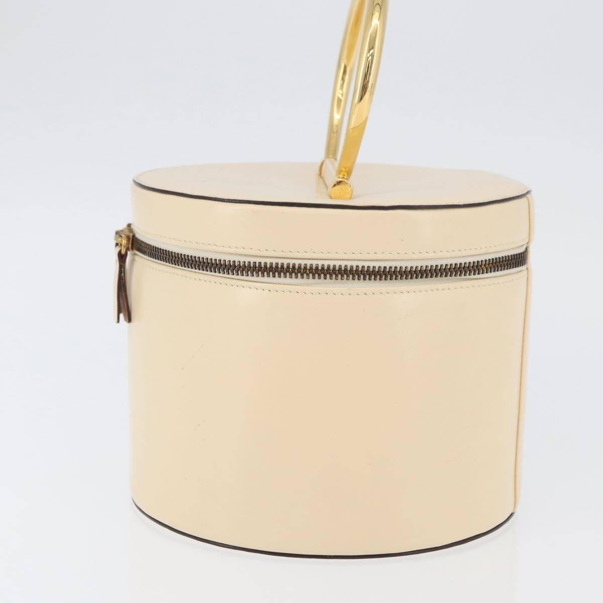 CELINE Vanity Hand Bag Leather Ivory Gold Auth AMZ074A