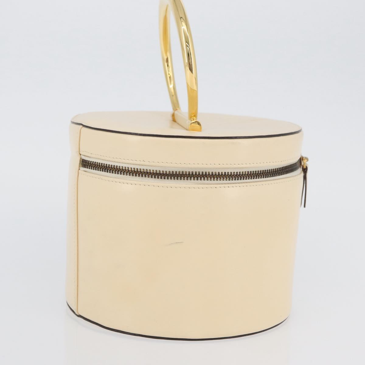 CELINE Vanity Hand Bag Leather Ivory Gold Auth AMZ074A