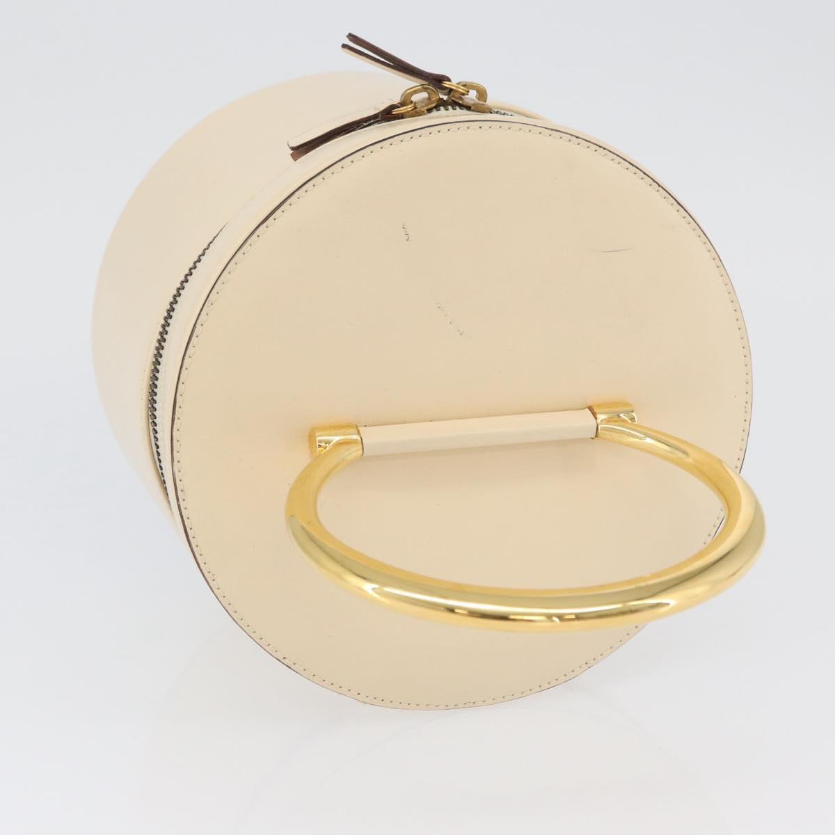 CELINE Vanity Hand Bag Leather Ivory Gold Auth AMZ074A