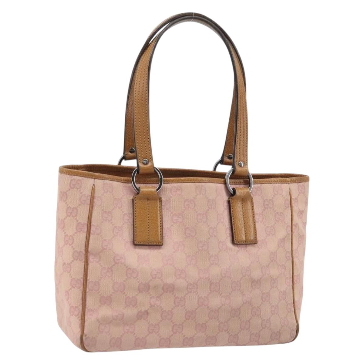 GUCCI GG Canvas Tote Bag Pink Silver 113019 Auth AMZ077