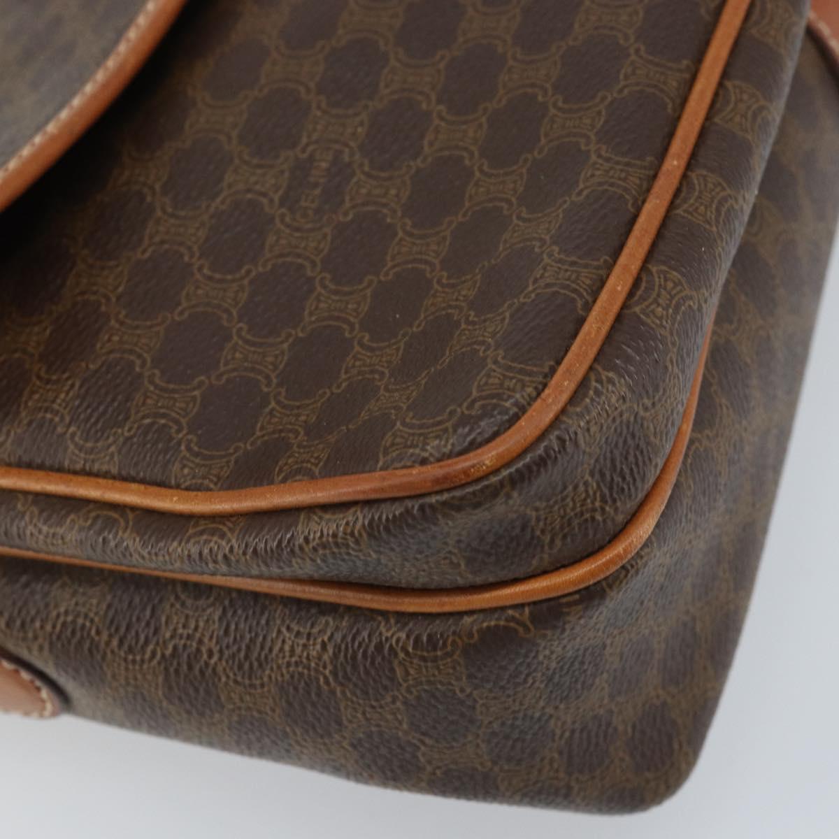 CELINE Macadam Canvas Shoulder Bag PVC Leather Brown Gold Auth AMZ082A