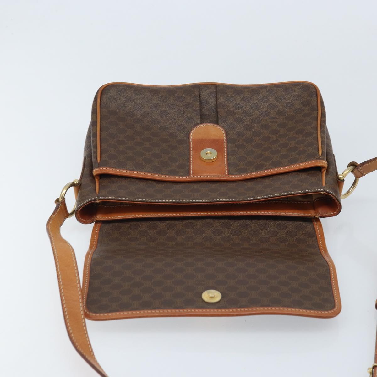 CELINE Macadam Canvas Shoulder Bag PVC Leather Brown Gold Auth AMZ082A