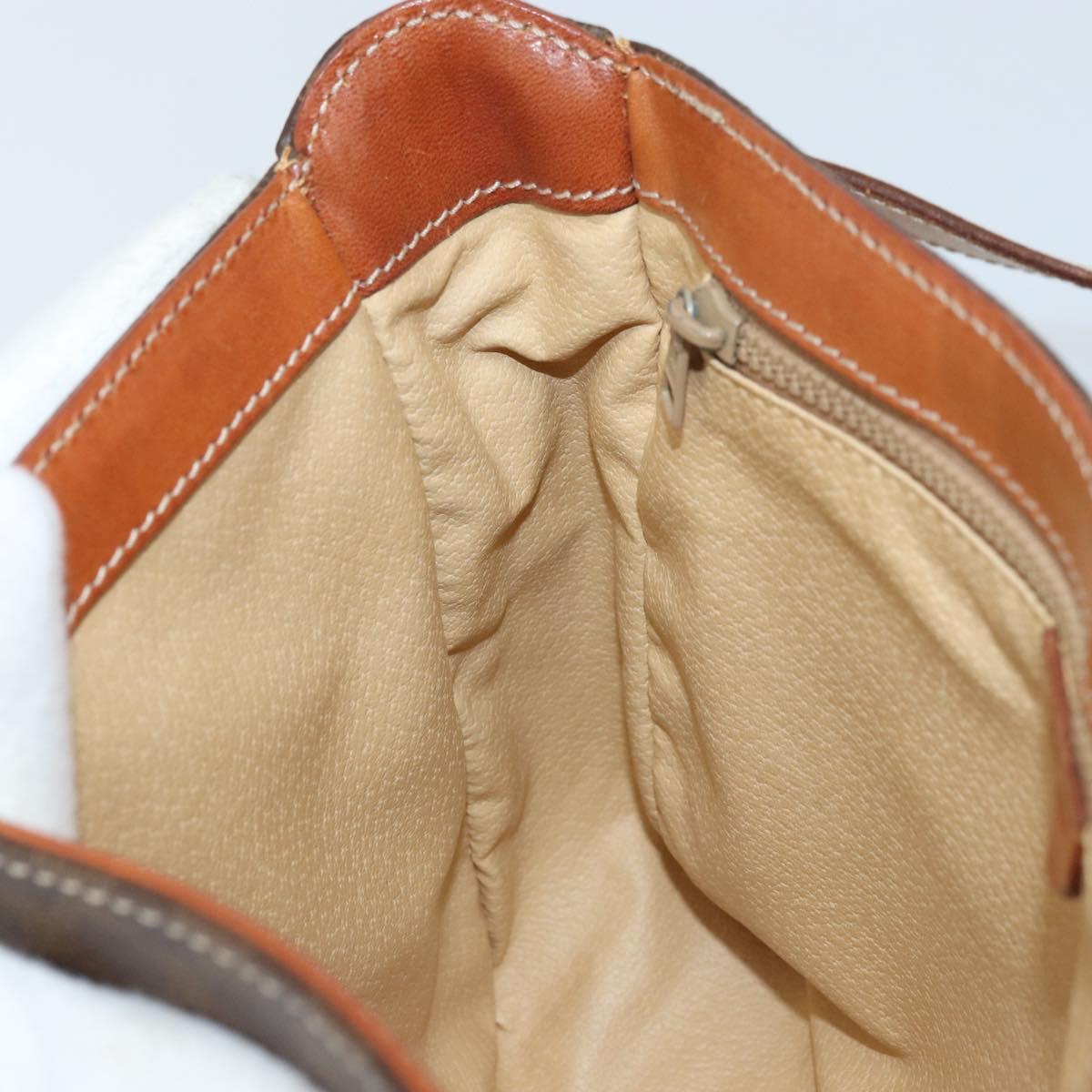 CELINE Macadam Canvas Shoulder Bag PVC Leather Brown Gold Auth AMZ082A