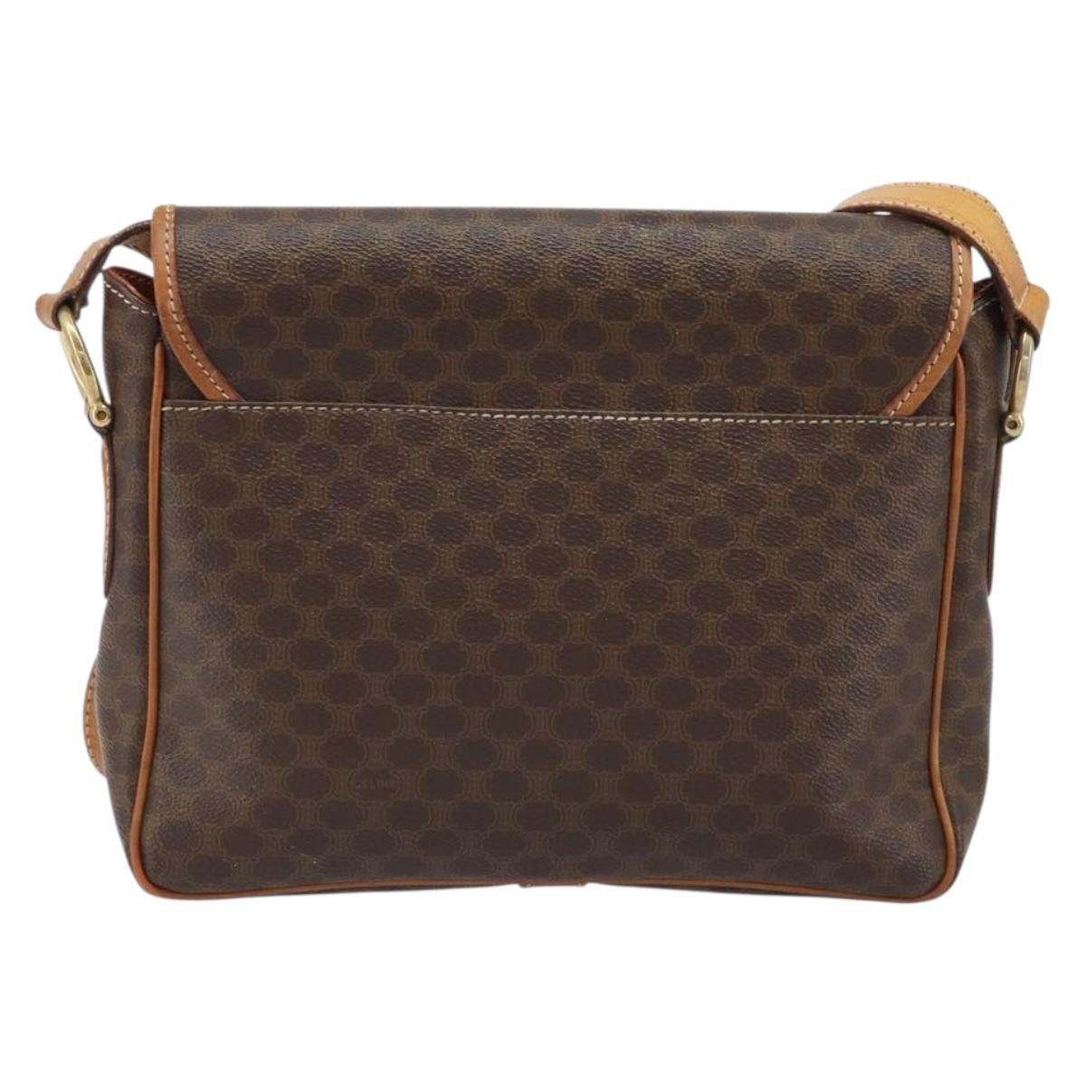 CELINE Macadam Canvas Shoulder Bag PVC Leather Brown Gold Auth AMZ082A