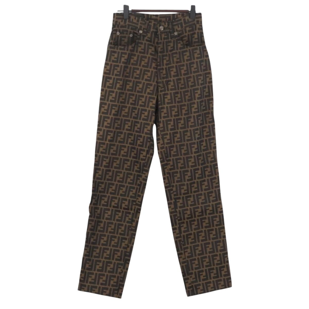 FENDI Zucca Canvas Pants 40 Black Brown Auth AMZ085M