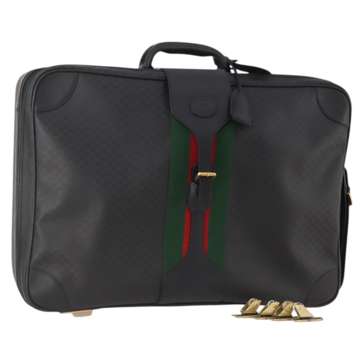 GUCCI Micro GG Canvas Web Sherry Line Trunk Black Gold Auth AMZ086
