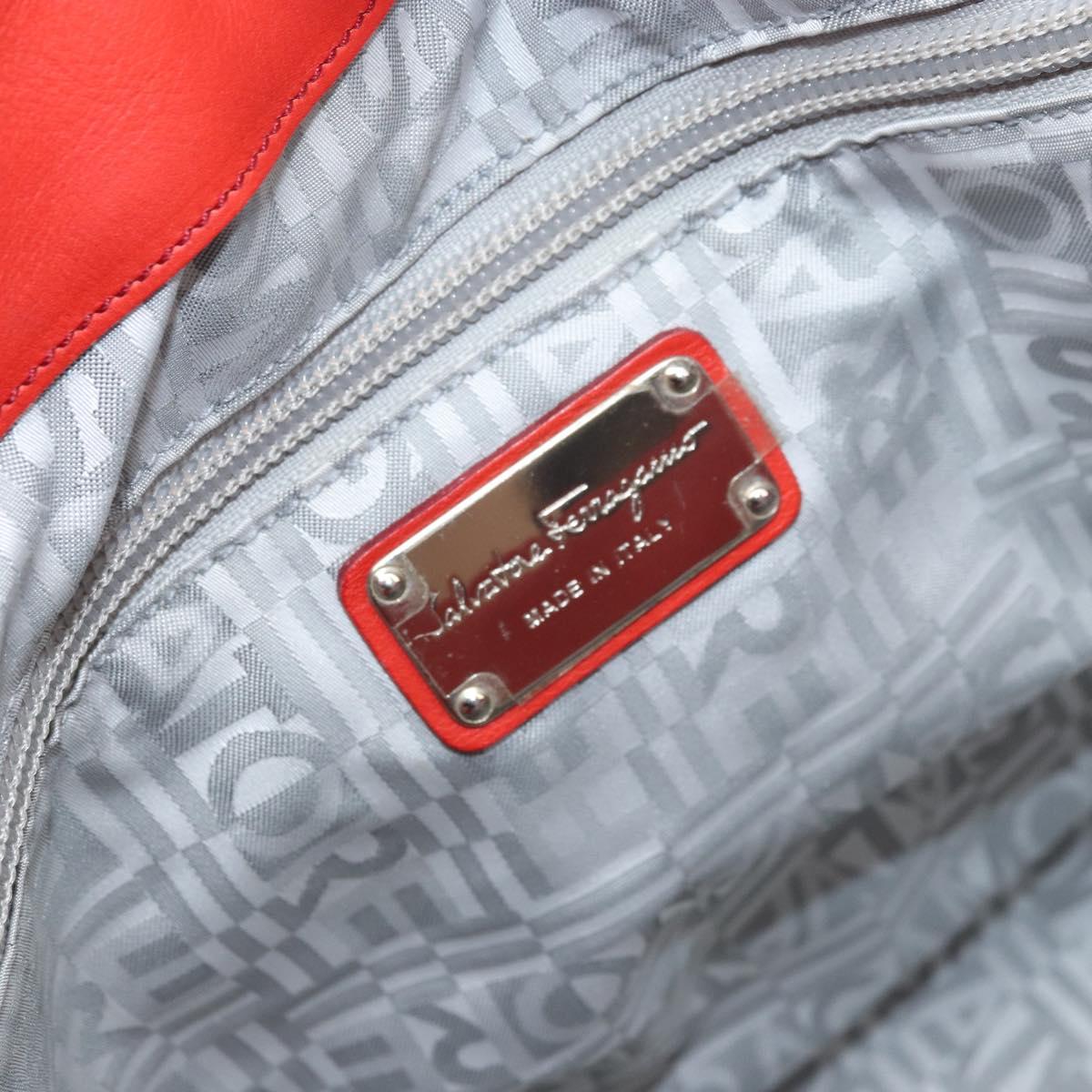 Salvatore Ferragamo Tote Bag Leather Red Silver Auth AMZ101A