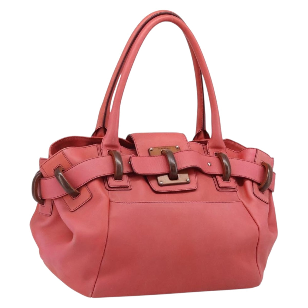 Salvatore Ferragamo Tote Bag Leather Red Silver Auth AMZ101A