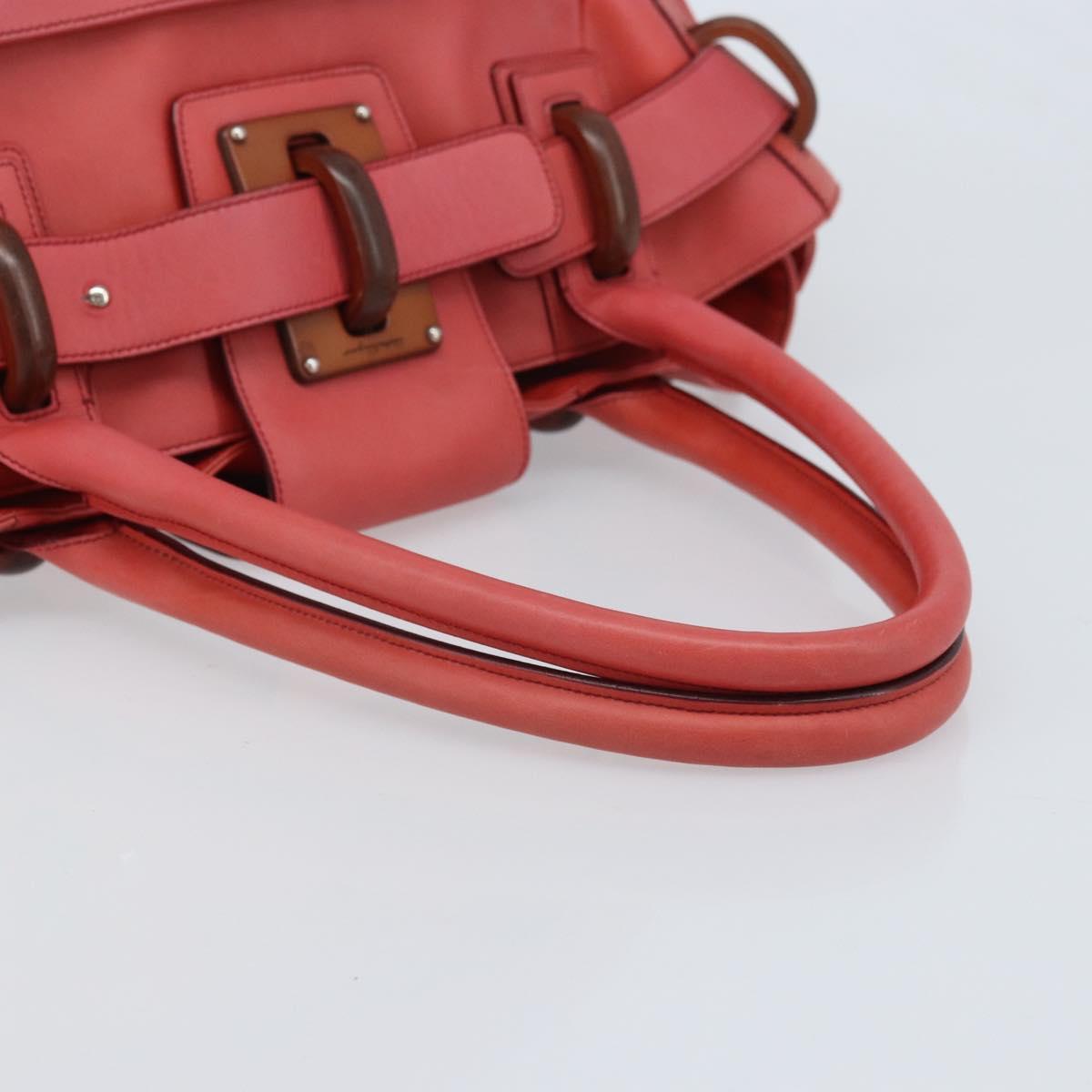 Salvatore Ferragamo Tote Bag Leather Red Silver Auth AMZ101A